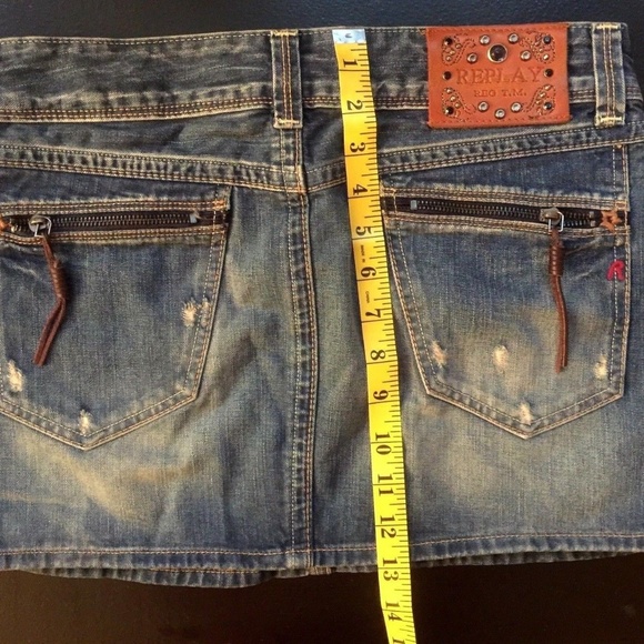 REPLAY Distress Fade Blue Denim Jean Mini Skirt S - Picture 7 of 8